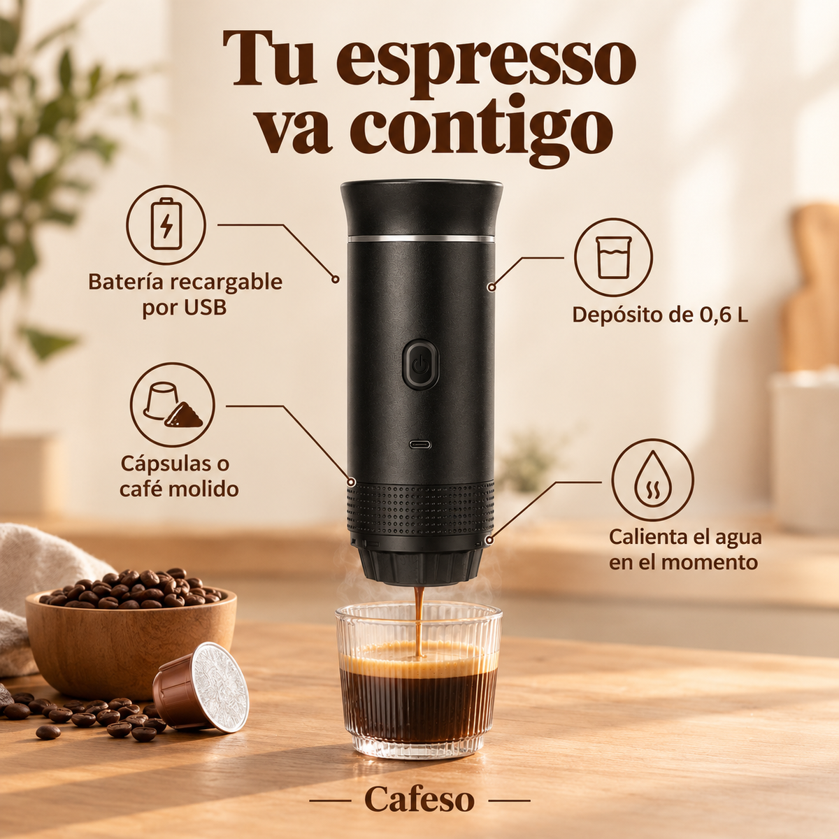 Cafetera espresso portátil con batería