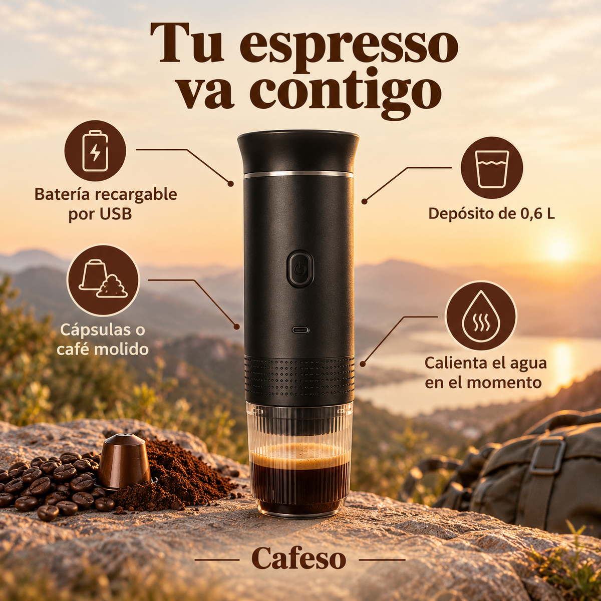 Cafetera espresso portátil con batería